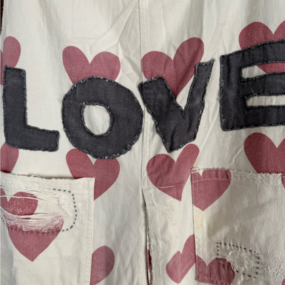 Magnolia Pearl Cream and Red Heart Patch Overalls